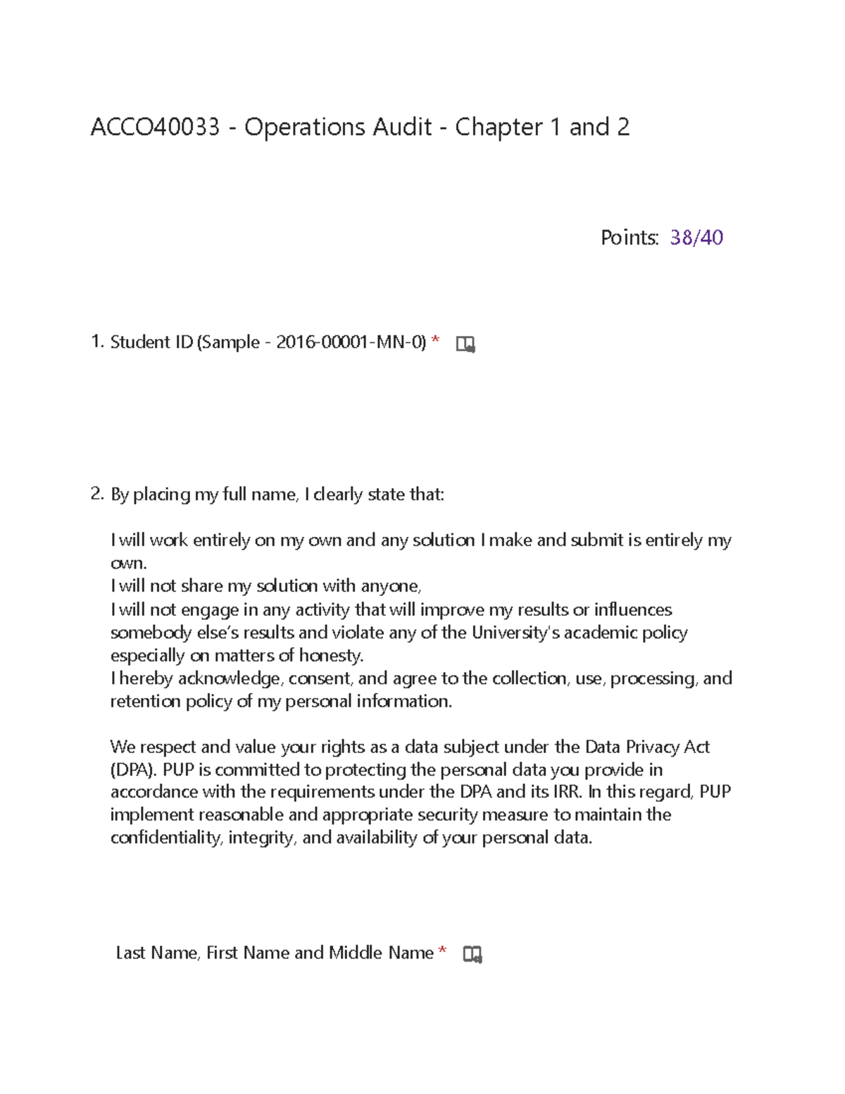 ACCO40033 - Quiz 1 - Operational Auditing Overview and Key Concepts - Document Preview