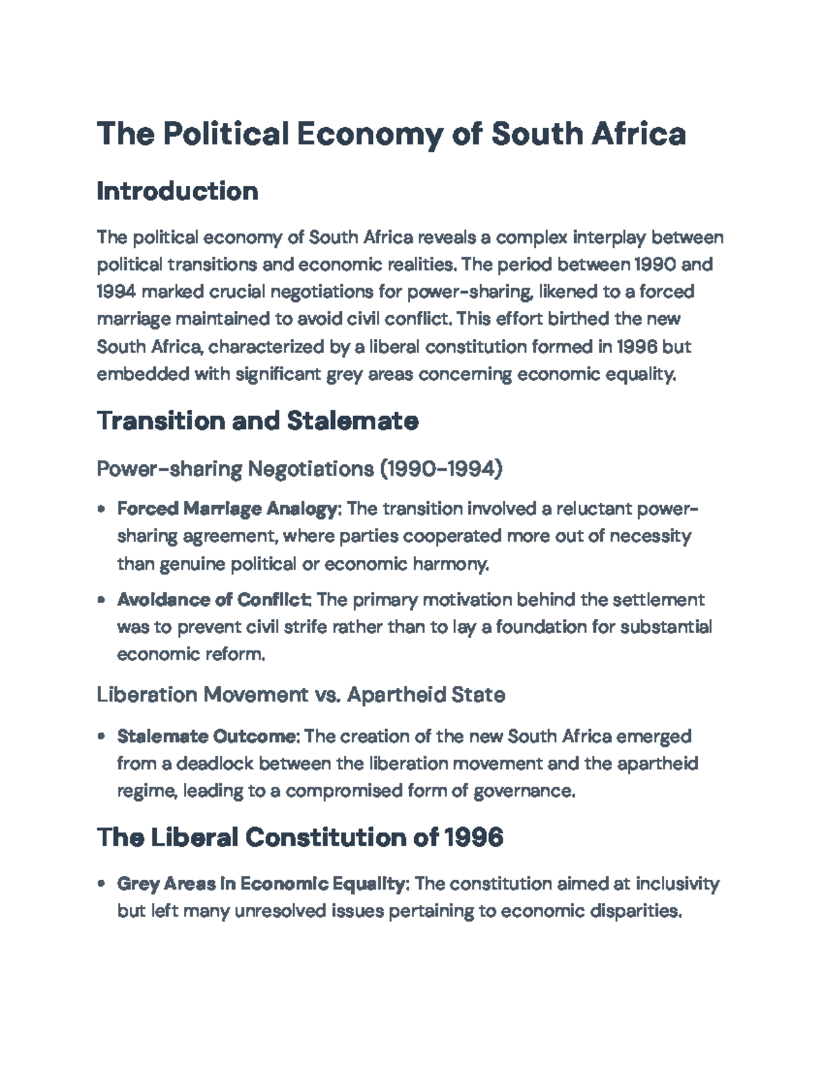 Political Economy of South Africa: Transitions and Challenges Post-1994 ...