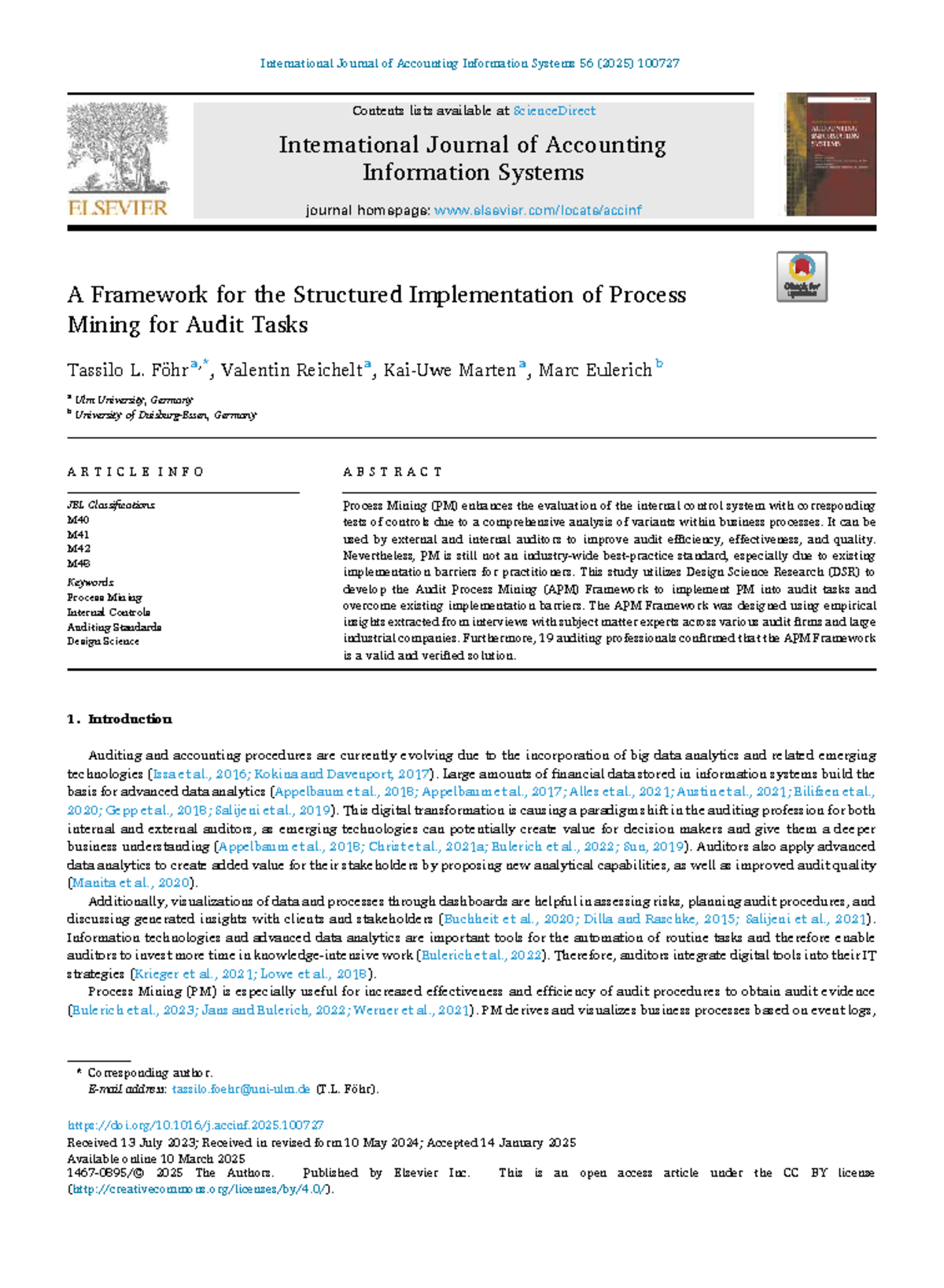 A Framework for Implementing Process Mining in Audit Tasks (ACCT 2025 ...