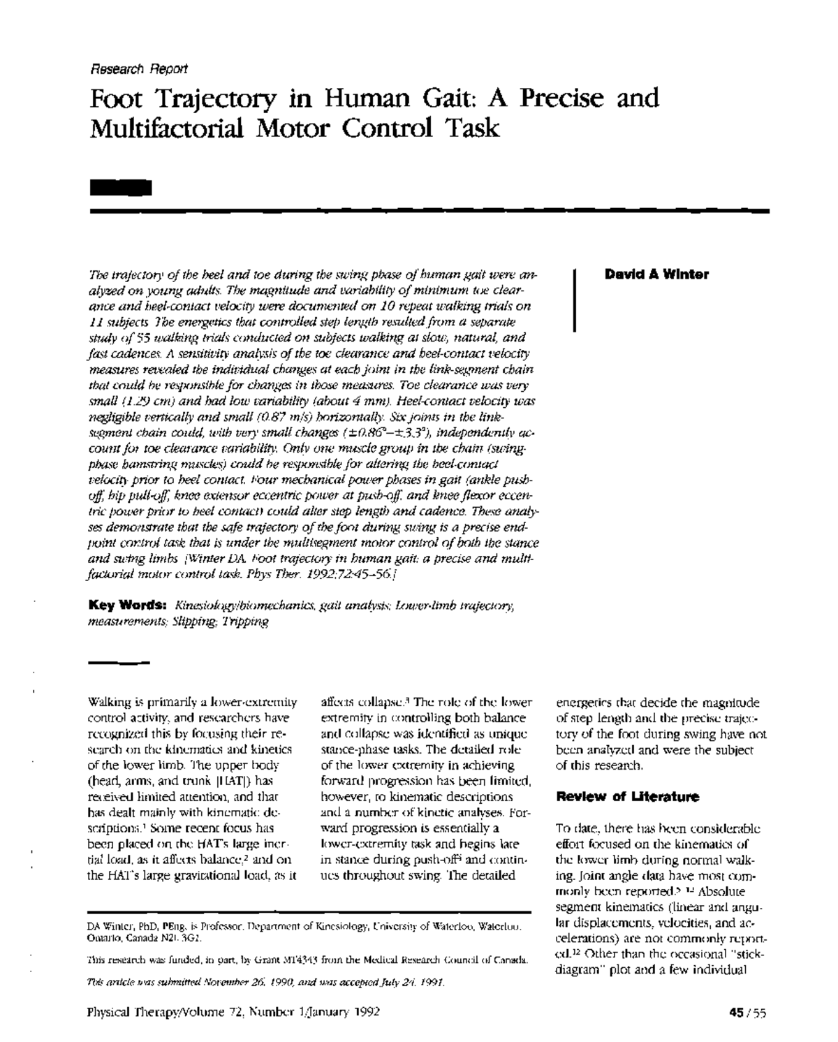 Foot Trajectory Analysis in Human Gait: A Multifactorial Study (3-MTC ...