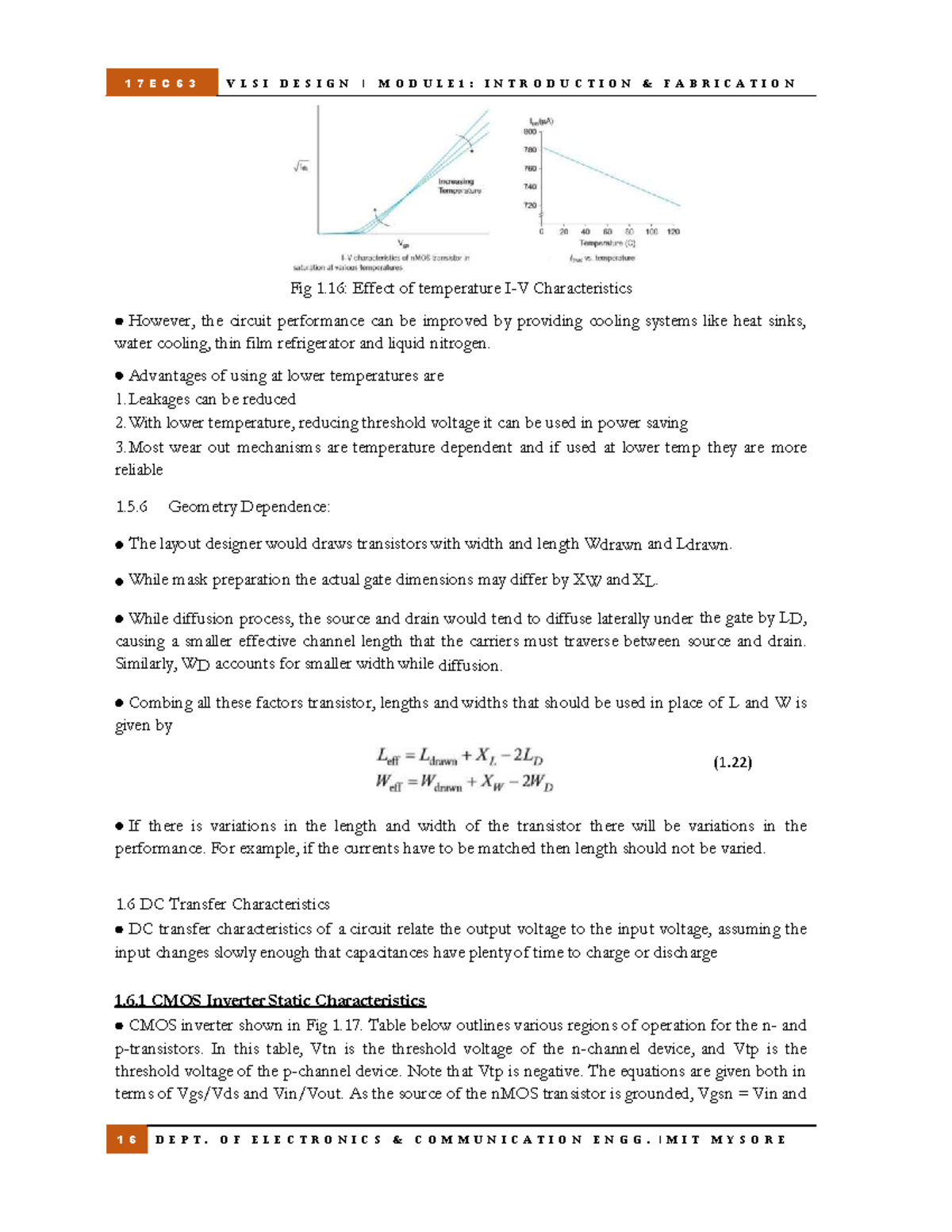 17 EC 63 VLSI DESIGN MODULE 1: CMOS Inverter Characteristics and ...