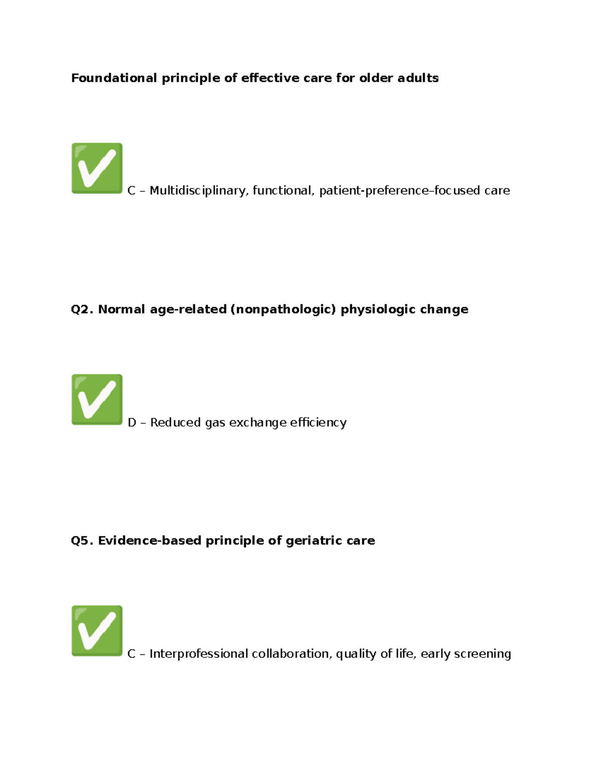 Foundational Principles of Geriatric Care: Week 1 Quiz C601 - Studocu