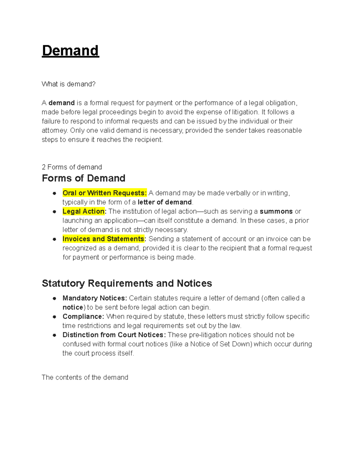 Demand: Understanding Legal Requests and Their Importance - Studocu
