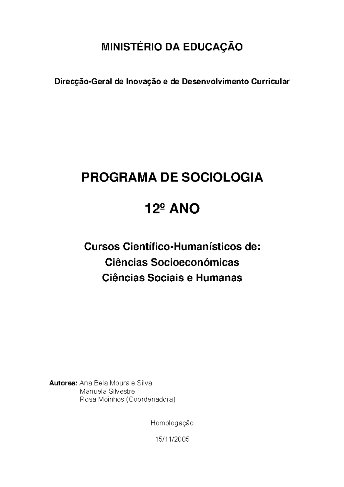 Sociologia 12 - Programa e Metodologia para o 12º Ano - Studocu