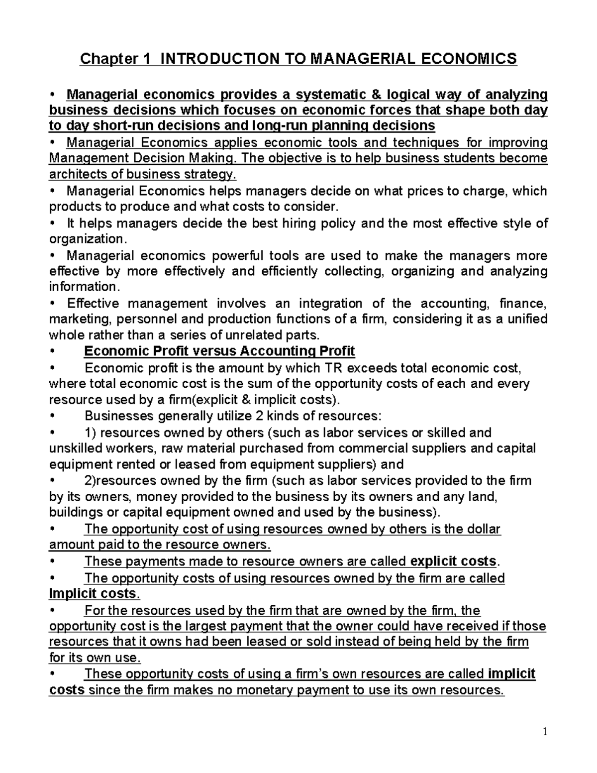 Chapter 1 Notes on Managerial Economics Concepts and Applications - Studocu