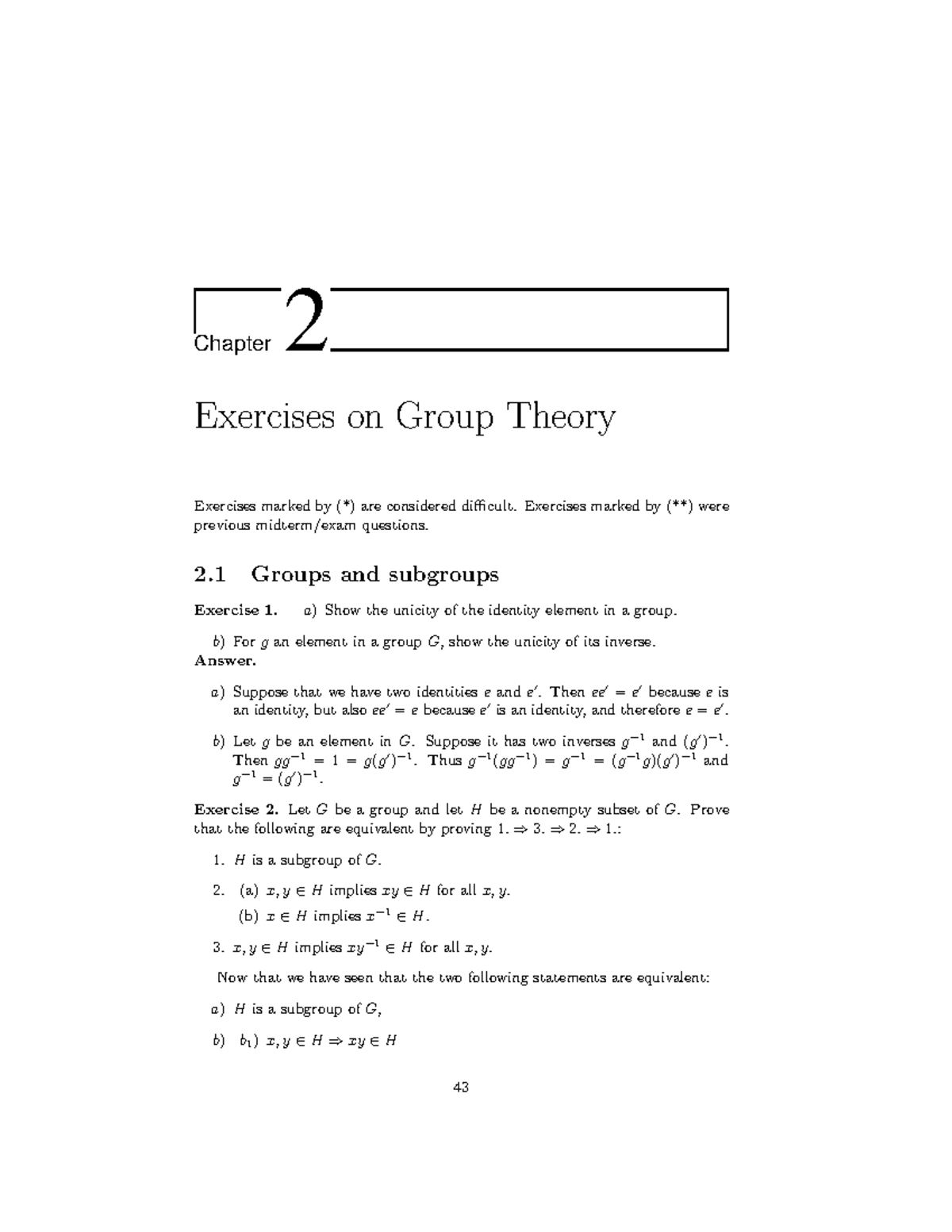 Group Theory Problems - Extra Exercises for GT - Studocu