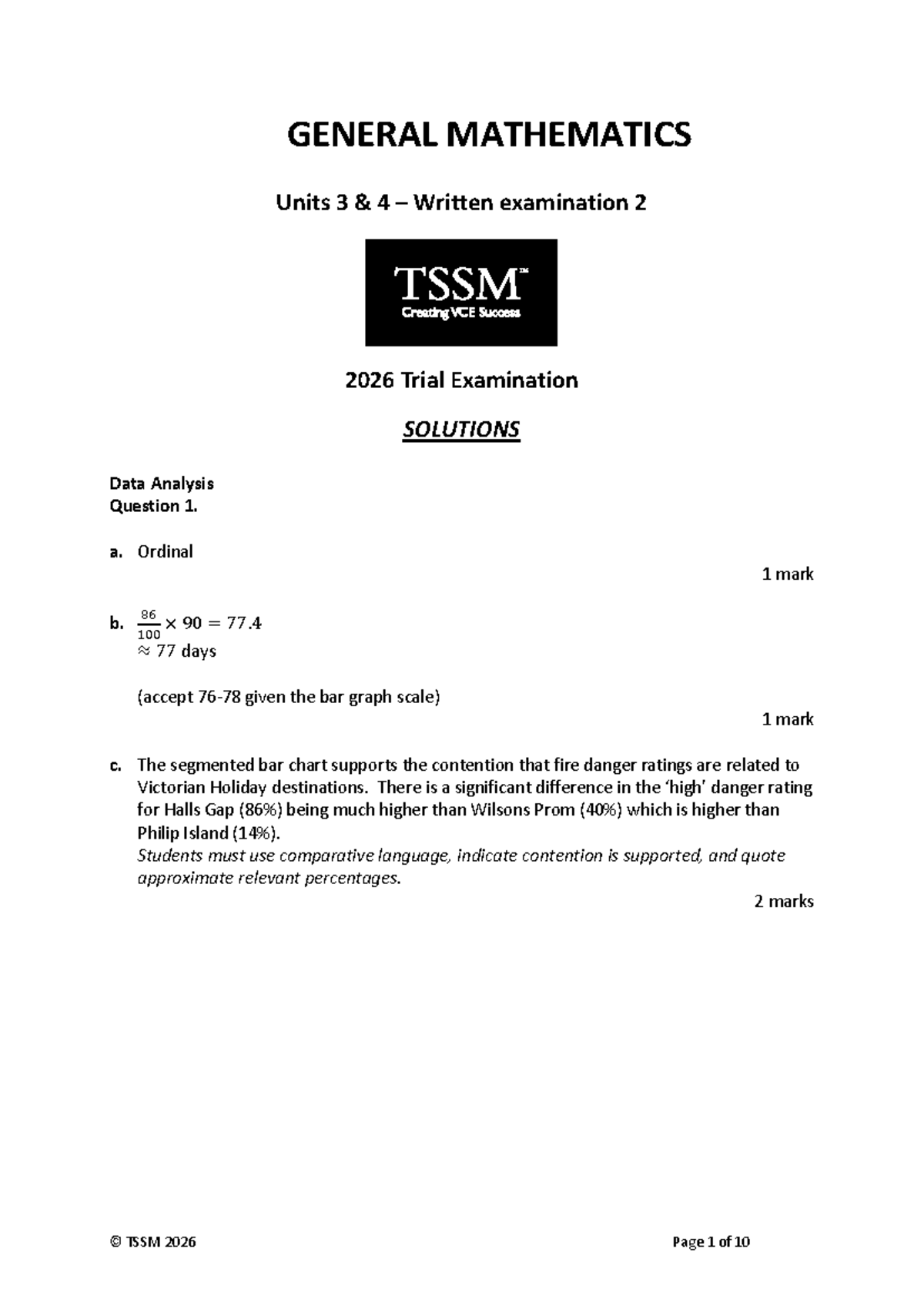 2026 GENERAL MATHEMATICS Exam 2 Solutions - TSSM Paper - Studocu
