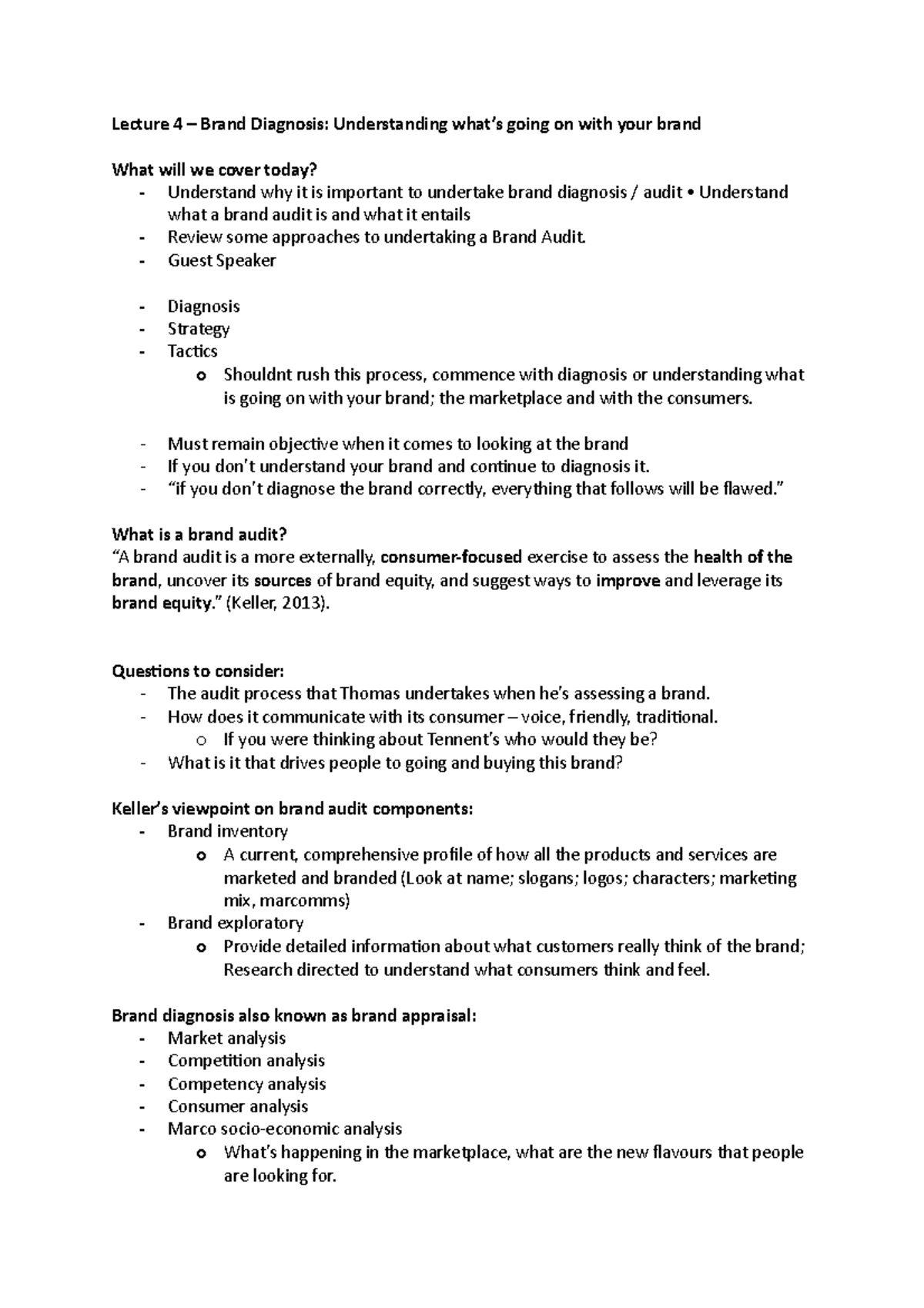 Lecture 4 - brand diagnosis docx - Lecture 4 – Brand Diagnosis ...