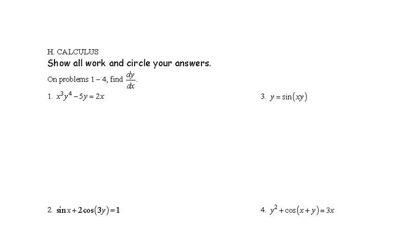 H. CALCULUS: Implicit Differentiation & Linear Motion Notes - Studocu