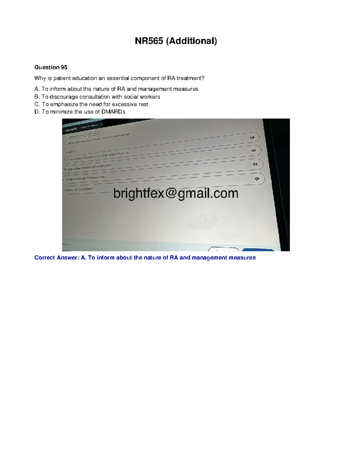 NR565 Additional Questions and Answers - NR-565 - NR565