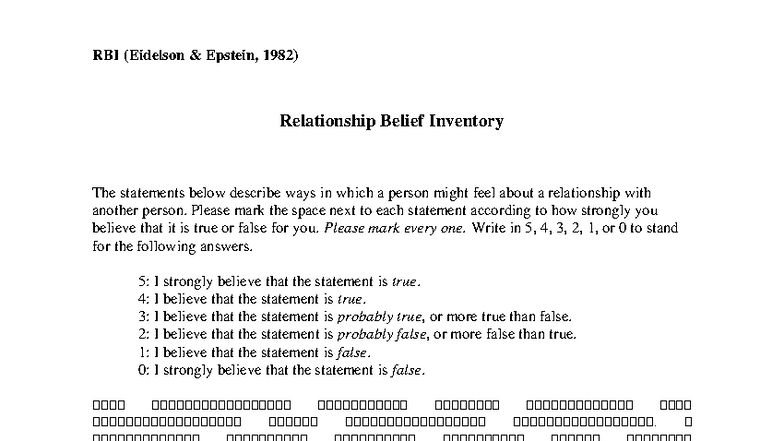 RBI (Eidelson Epstein, 1982) Relationship Belief Inventory Scoring Key ...