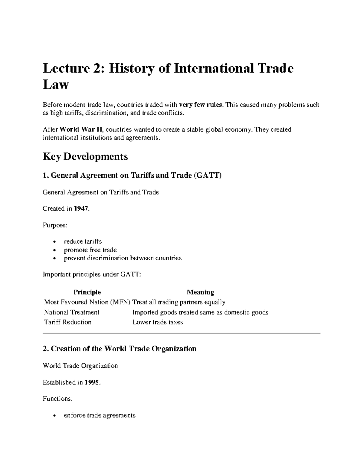 Lecture Summaries: International Trade Law (Course Code: ITL101) - Studocu