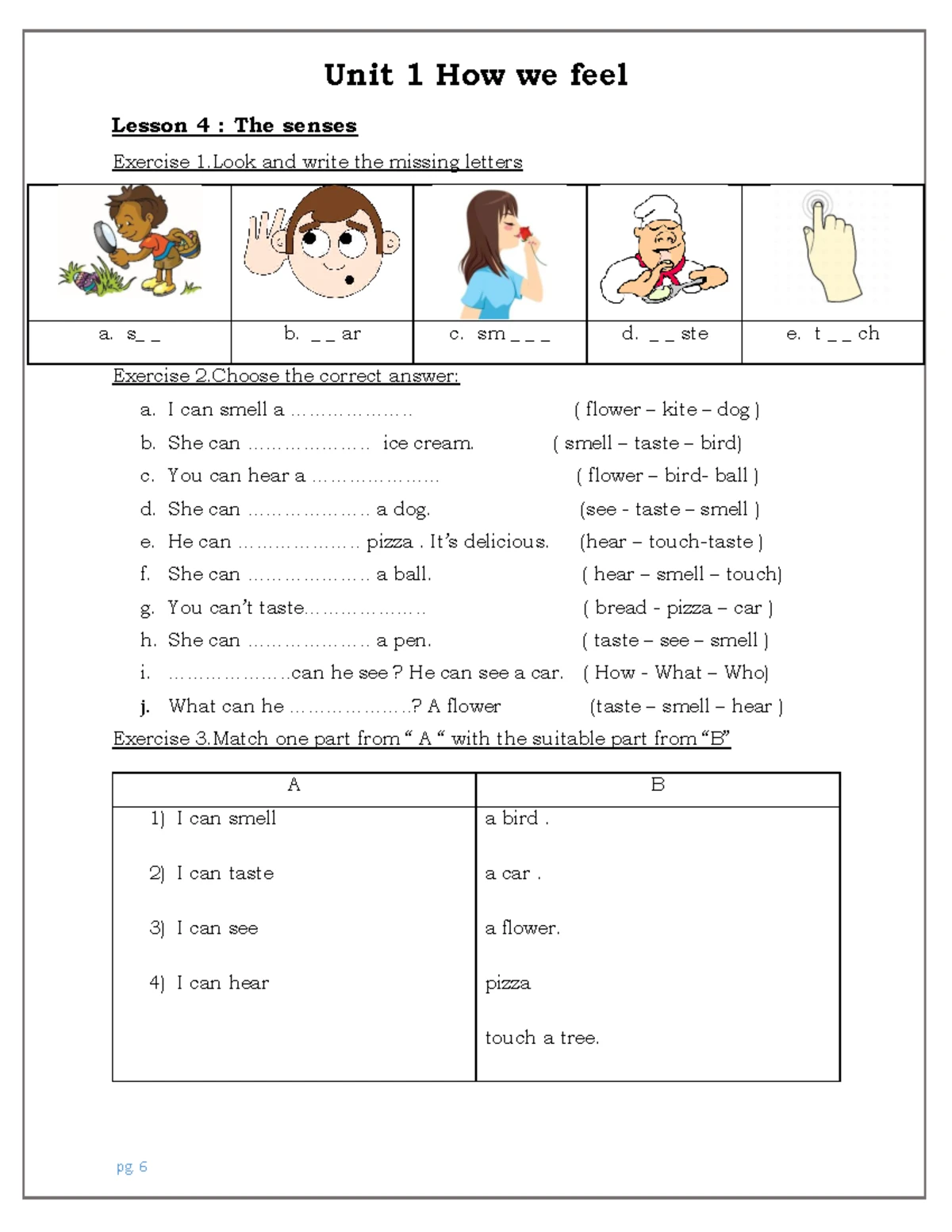 Unit 1: Lesson 1 - How We Feel Exercises and Activities - Studocu