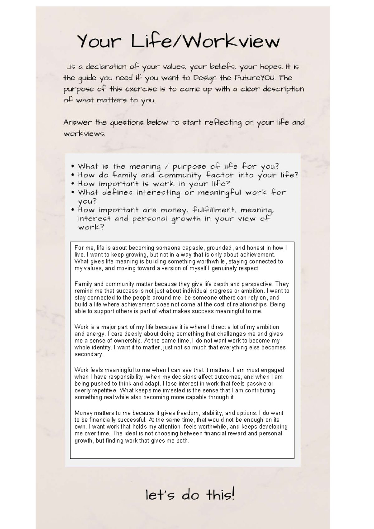 Lifeview and Workview Reflections - Template 3 - Studocu