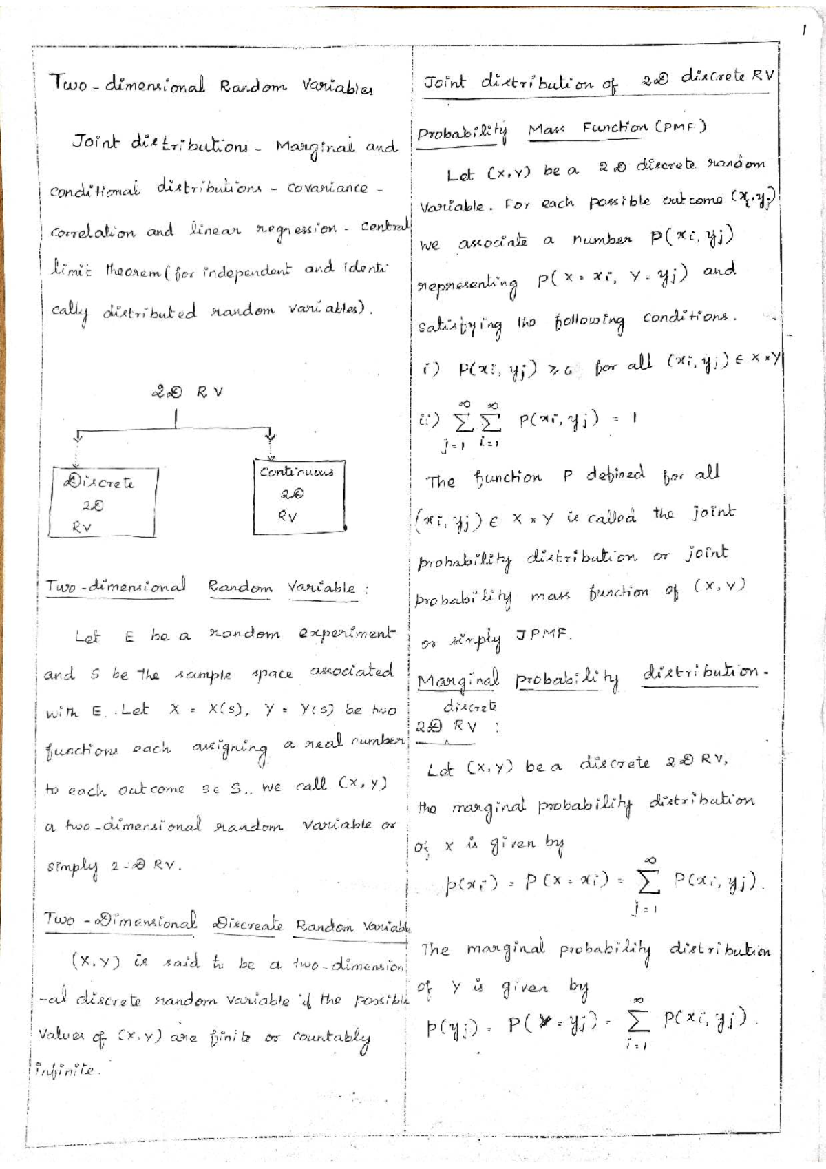 Two Dimensional Random Variables: Discrete Case Study (Unit-3) - Studocu