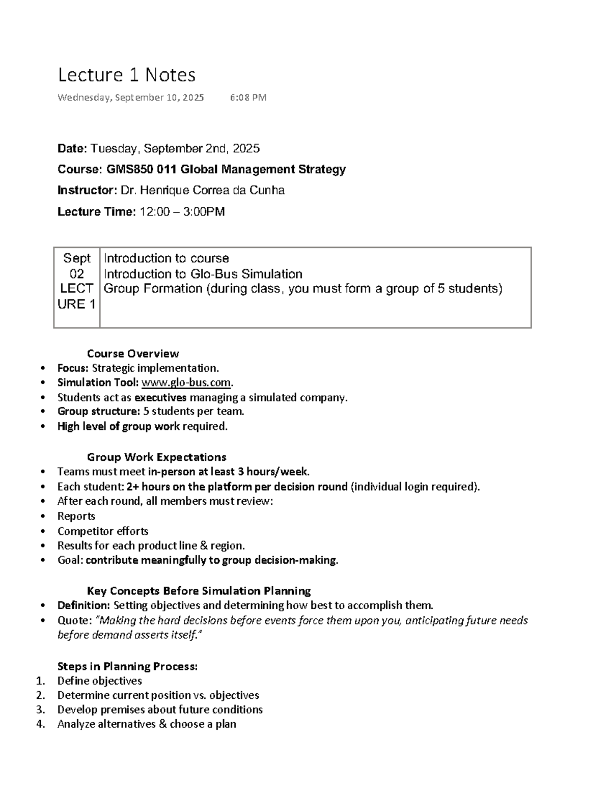 Lecture 1 Notes: Introduction to Global Management Strategy GMS850 ...