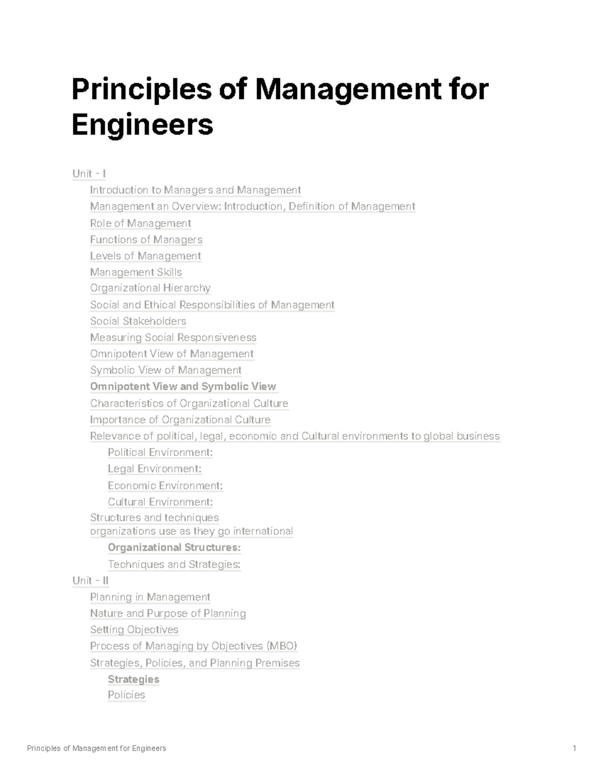 PME - Principle of Management for Engineers Notes for IPU - Principles ...