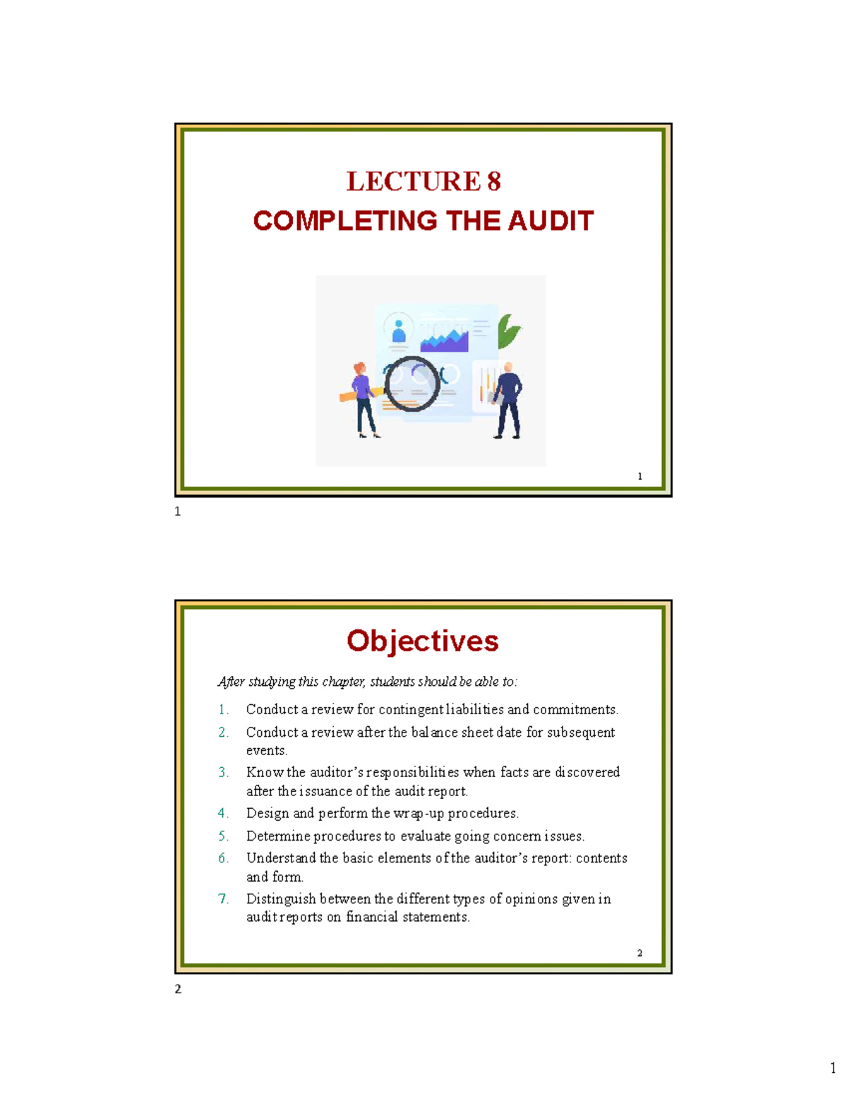 LECTURE 8: COMPLETING THE AUDIT - Key Objectives and Procedures - Studocu