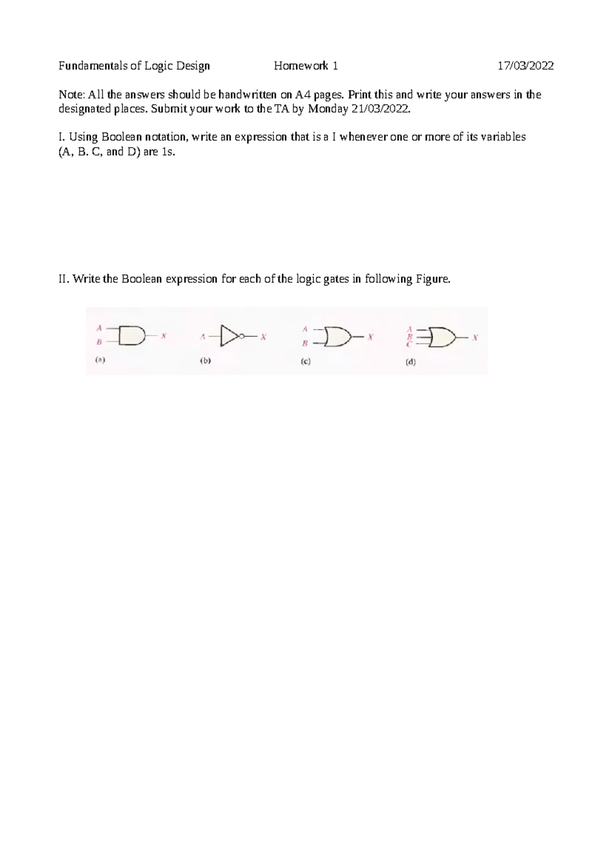HW01 - Homework - Fundamentals of Logic Design Homework 1 17/03/ Note ...