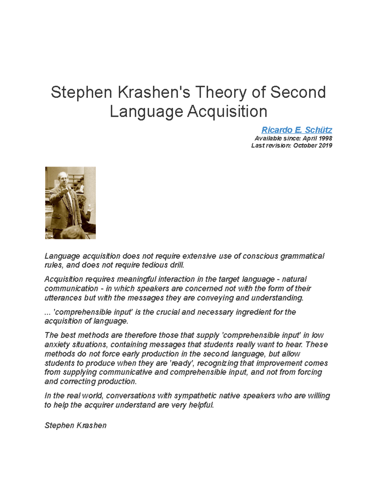 Stephen Krashen's Second Language Acquisition Theory - Linguistics ...