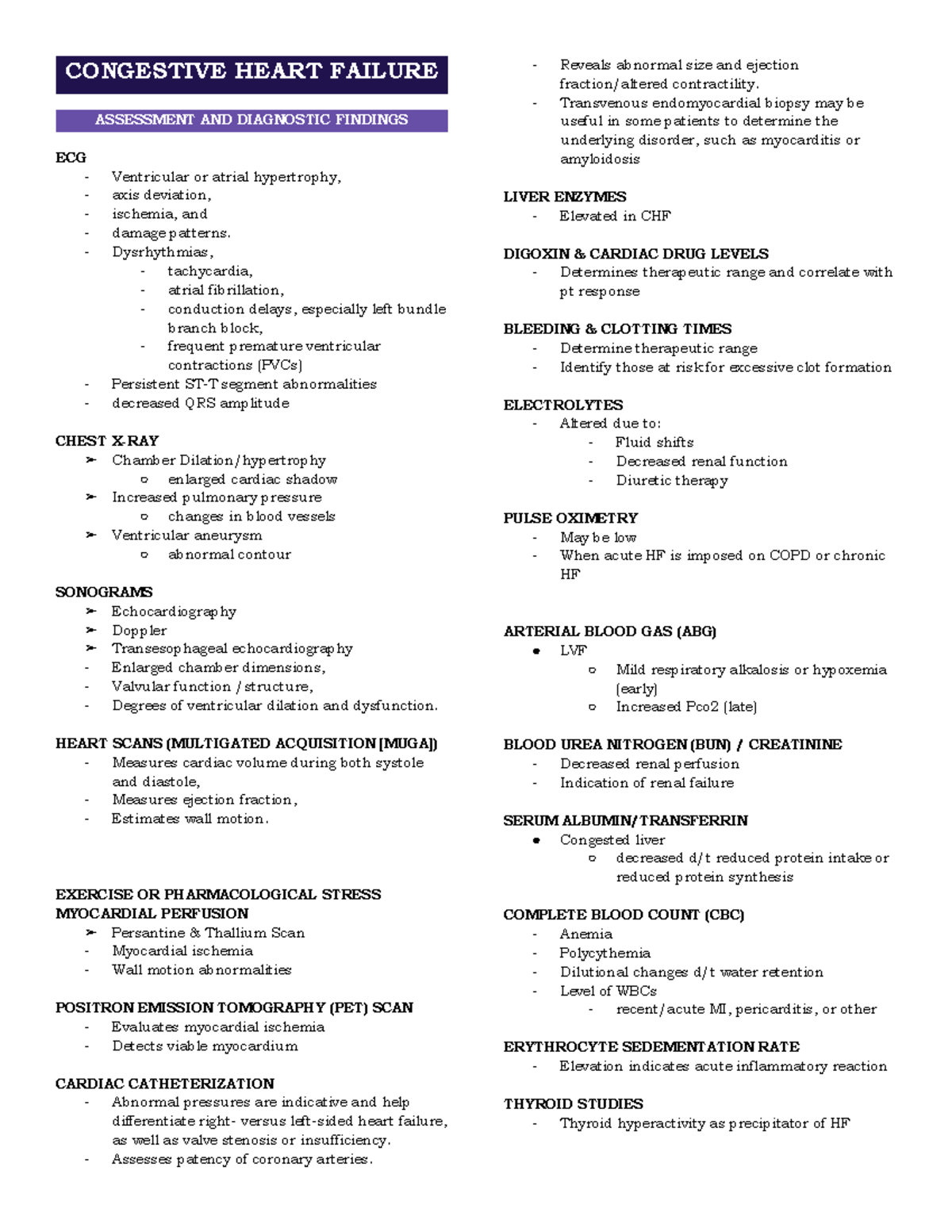 HEART FAILURE DIAGNOSTIC TESTS: A Comprehensive Overview - Studocu