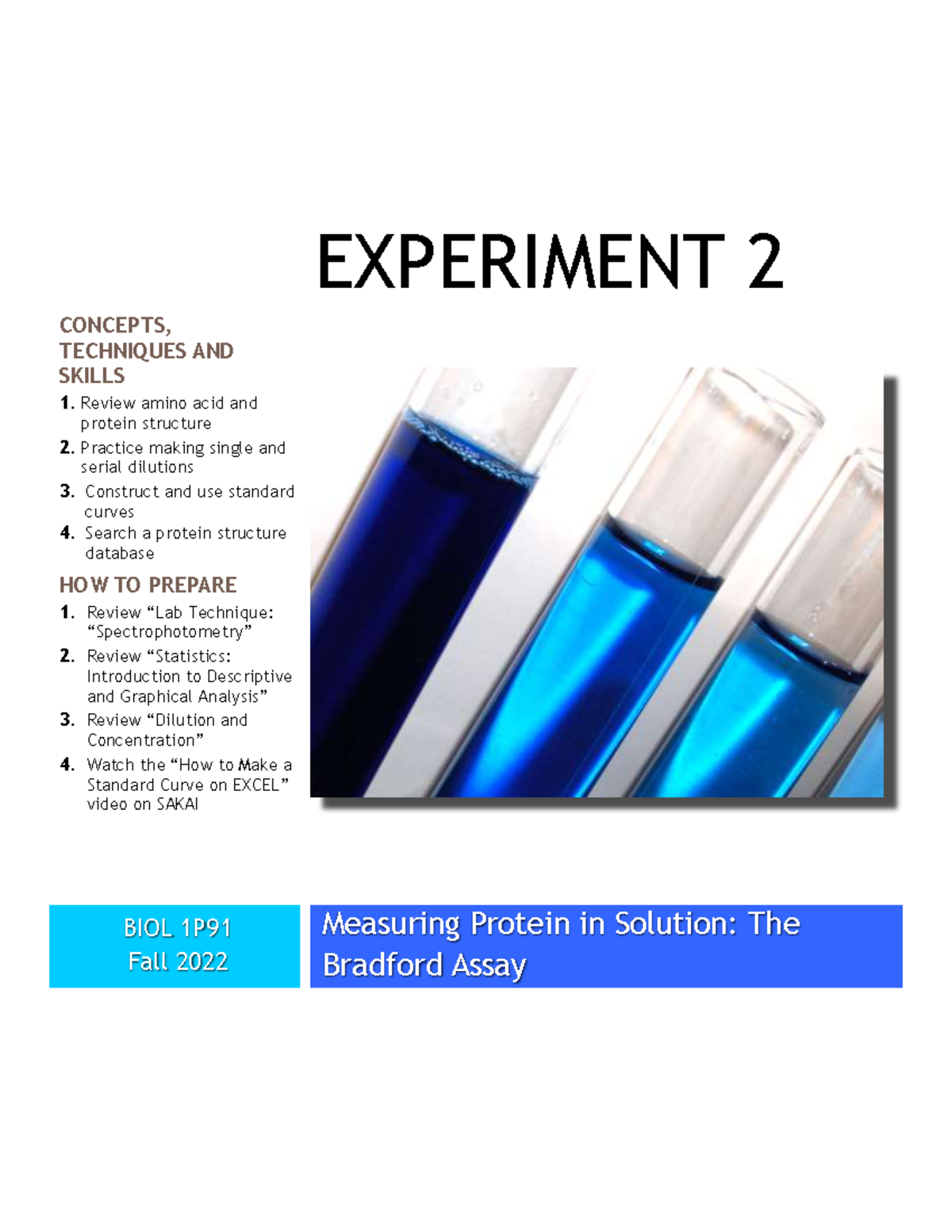 Biol91 Lab 2: Bradford Assay and Protein Concentration Analysis - Studocu
