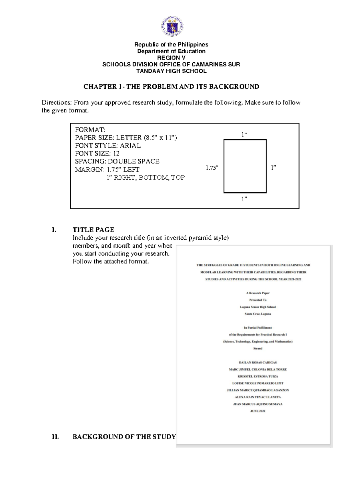 PR1 - Chapter 1 Guide for Research Study: Problem & Background - Studocu