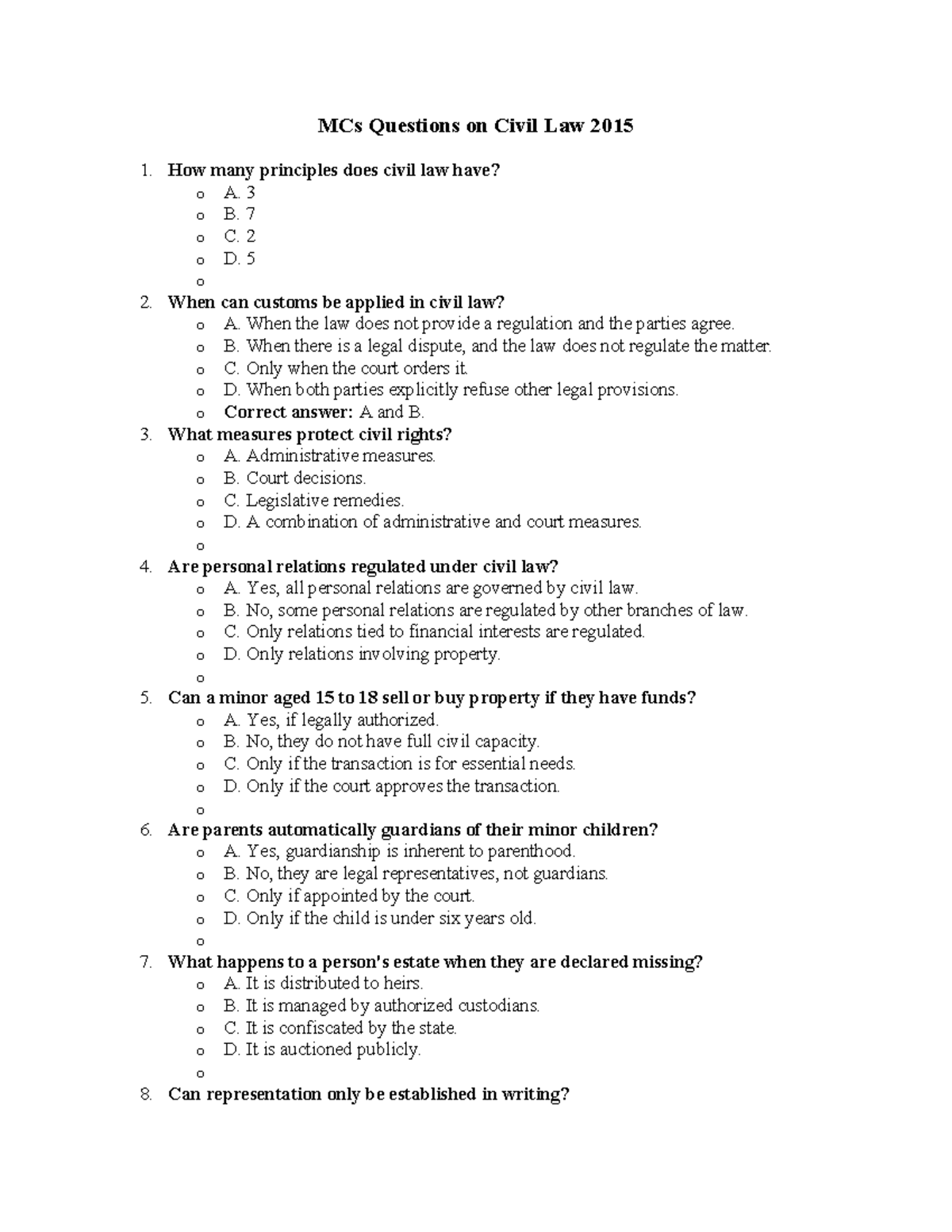 MCQs Civil Law 2015 - mcqs - MCs Questions on Civil Law 2015 1. How ...