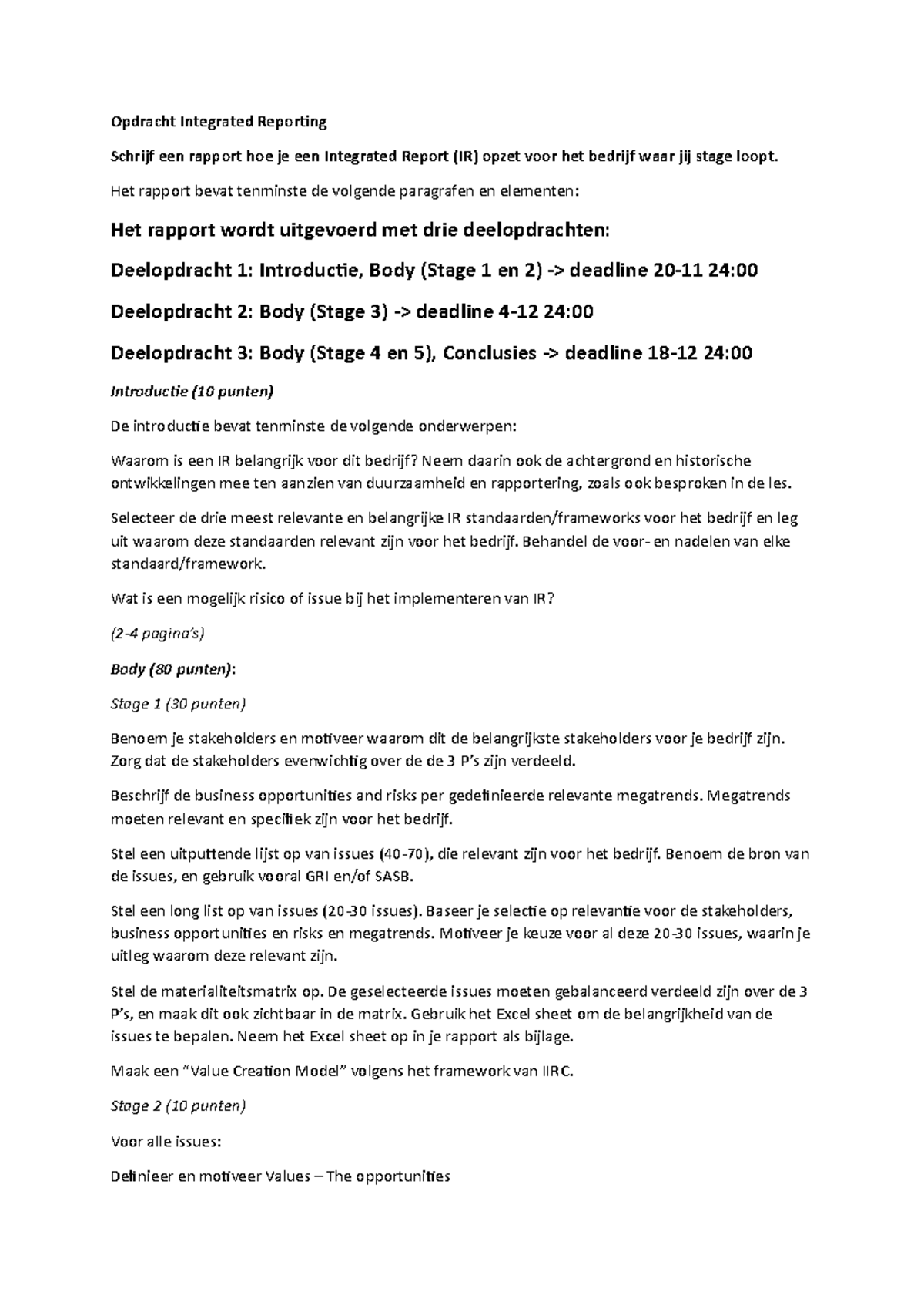 Eindopdracht Integrated Reporting: Opstellen van een IR Rapport ...
