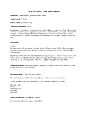 Wrting lesson plan - Dr. A’s Generic Lesson Plan Template Lesson title ...