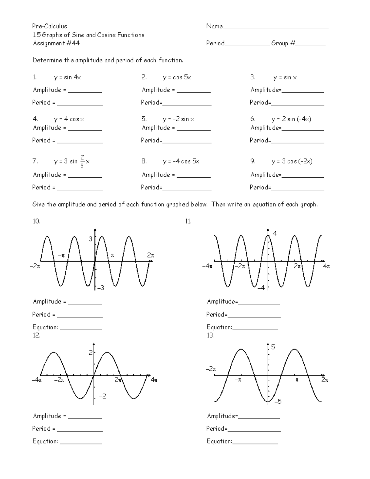 Graphs of Sine and Cosine Functions Assignment (MATH 101) - Studocu