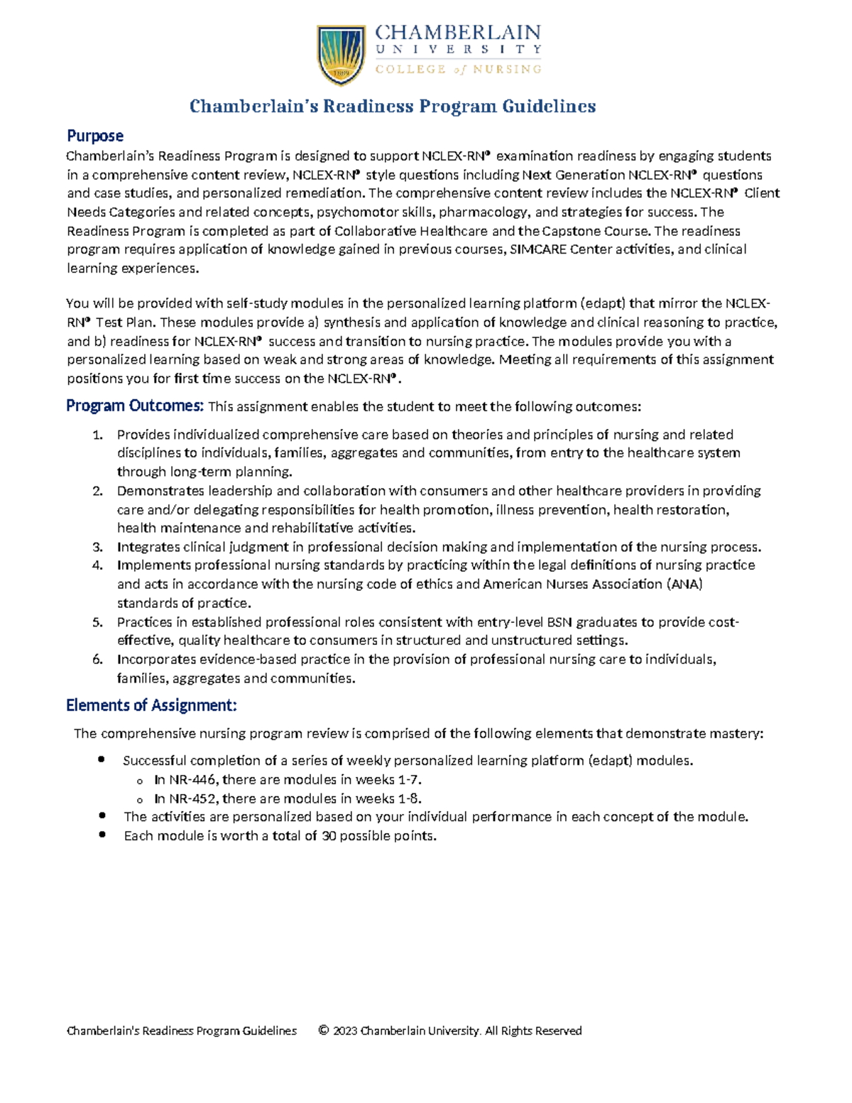 Readiness Program Assignment Guidelines for Collaborative Healthcare ...