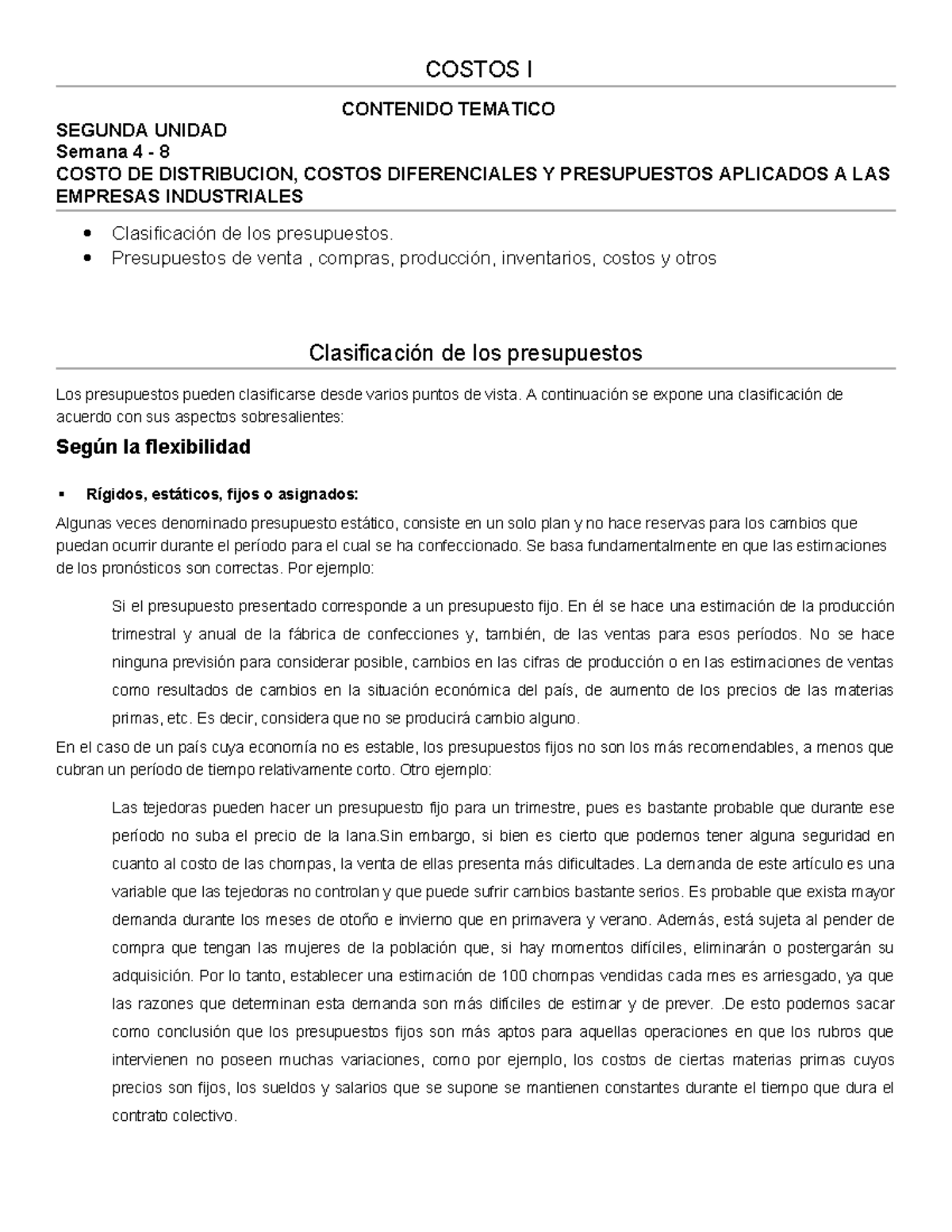 COSTOS I: Clasificación de Presupuestos en Empresas Industriales - Studocu