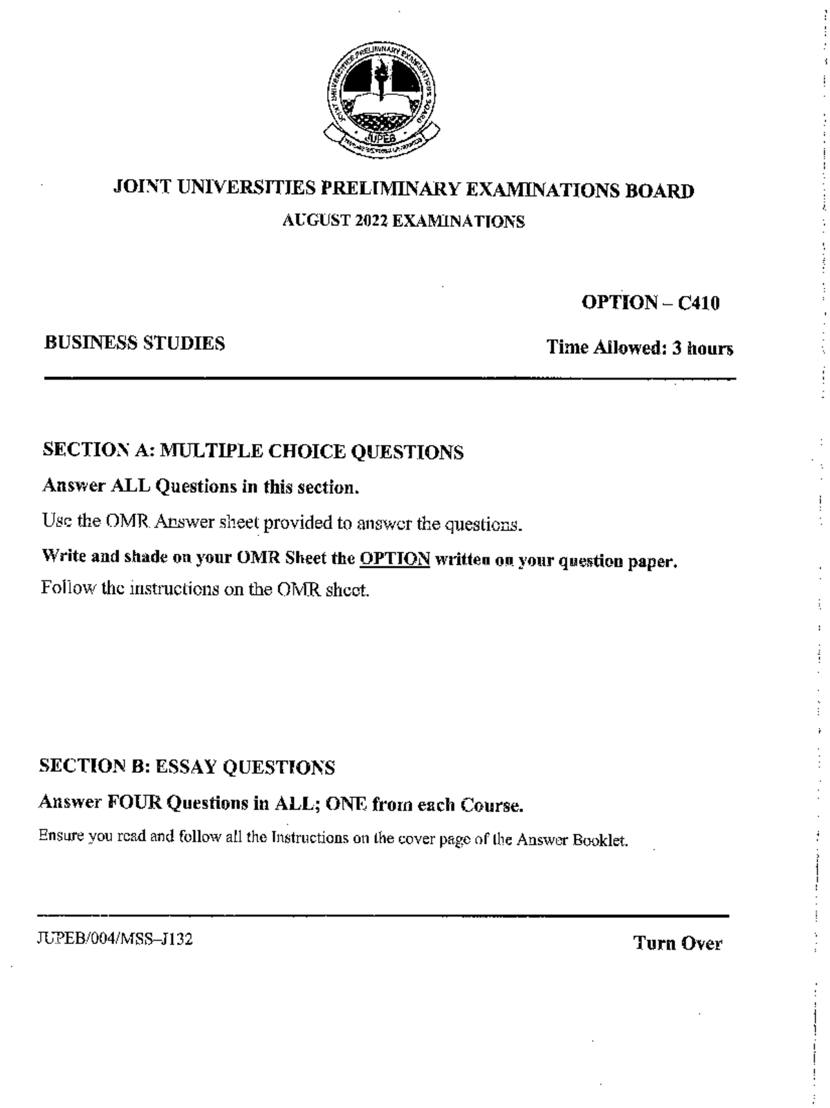 C410 Business Studies: August 2022 Preliminary Exam Questions - Studocu