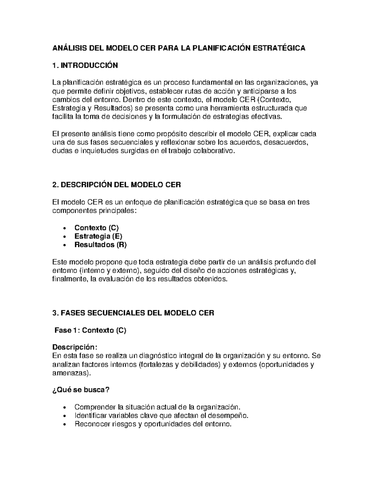 Análisis del Modelo CER para la Planificación Estratégica - UND 3 - Document Preview