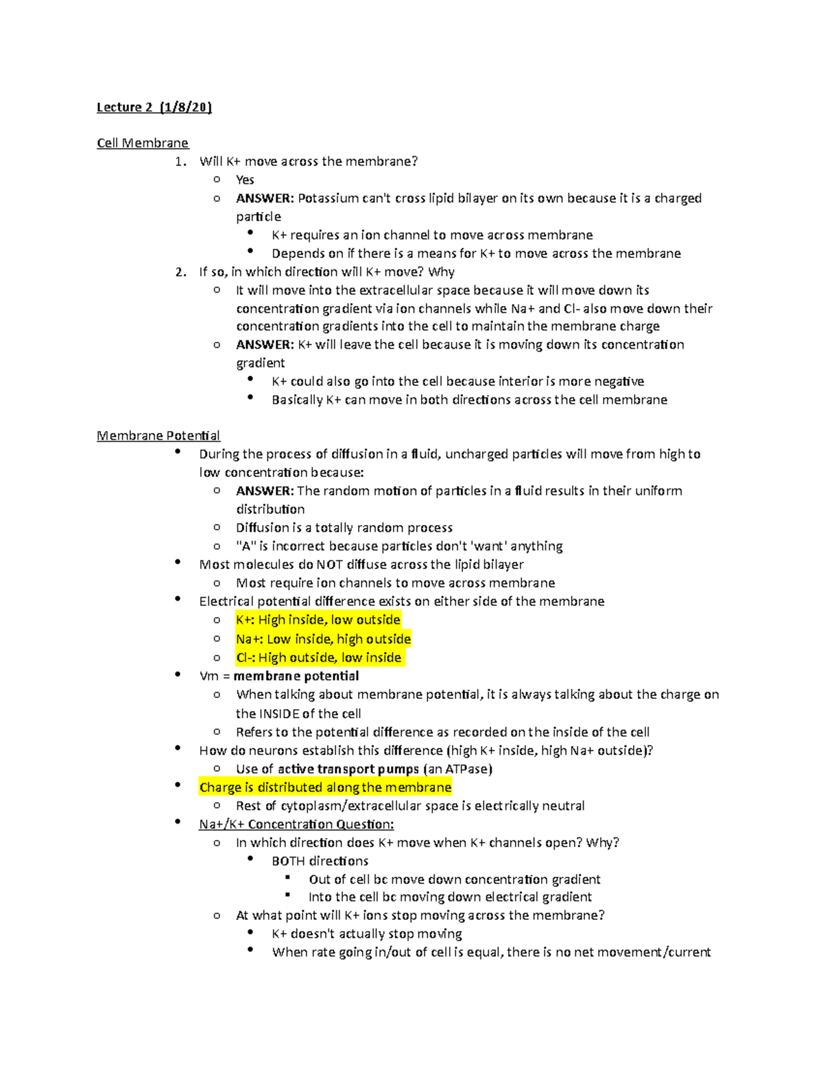 BIPN 100 Lecture Notes - Winter 2020 - Membrane Potential & Action ...