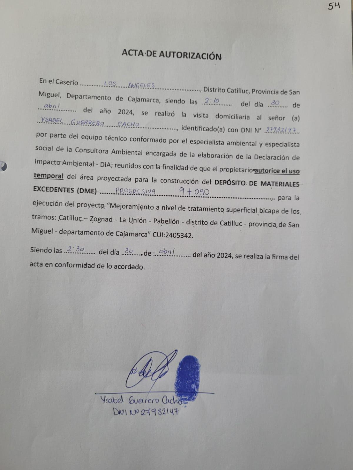 Acta de autorización para el uso temporal del DME en Catilluc - Studocu