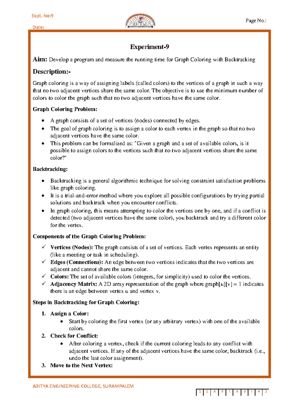 AEC 9 - it is an algorithm efficient coding lab manual - Page No.: Date ...