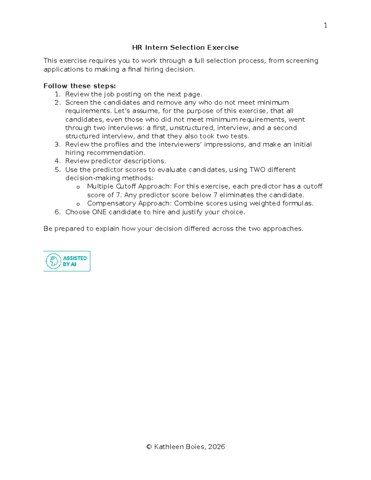 HR 2026 Intern Selection Exercise: Evaluating Candidates and Hiring ...