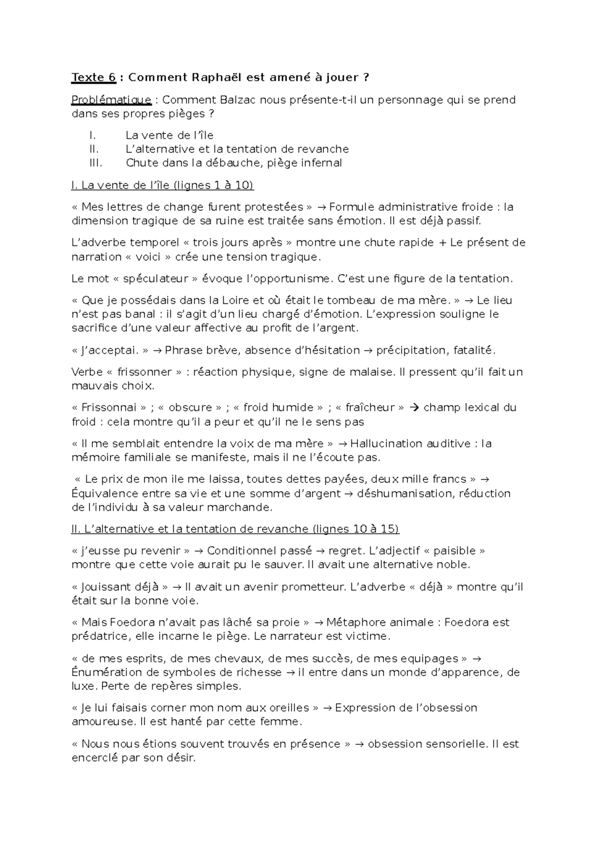 Texte 6 : Analyse de la Débauche et des Pièges chez Balzac - Studocu