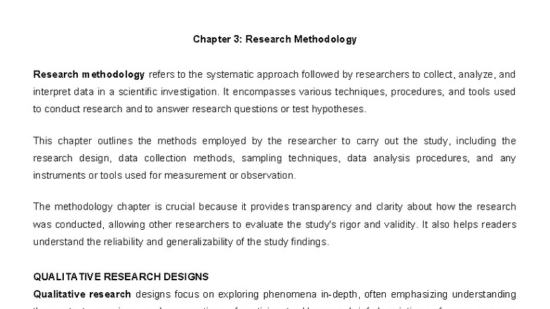 Chapter 3: Research Methodology Overview and Techniques - Studocu