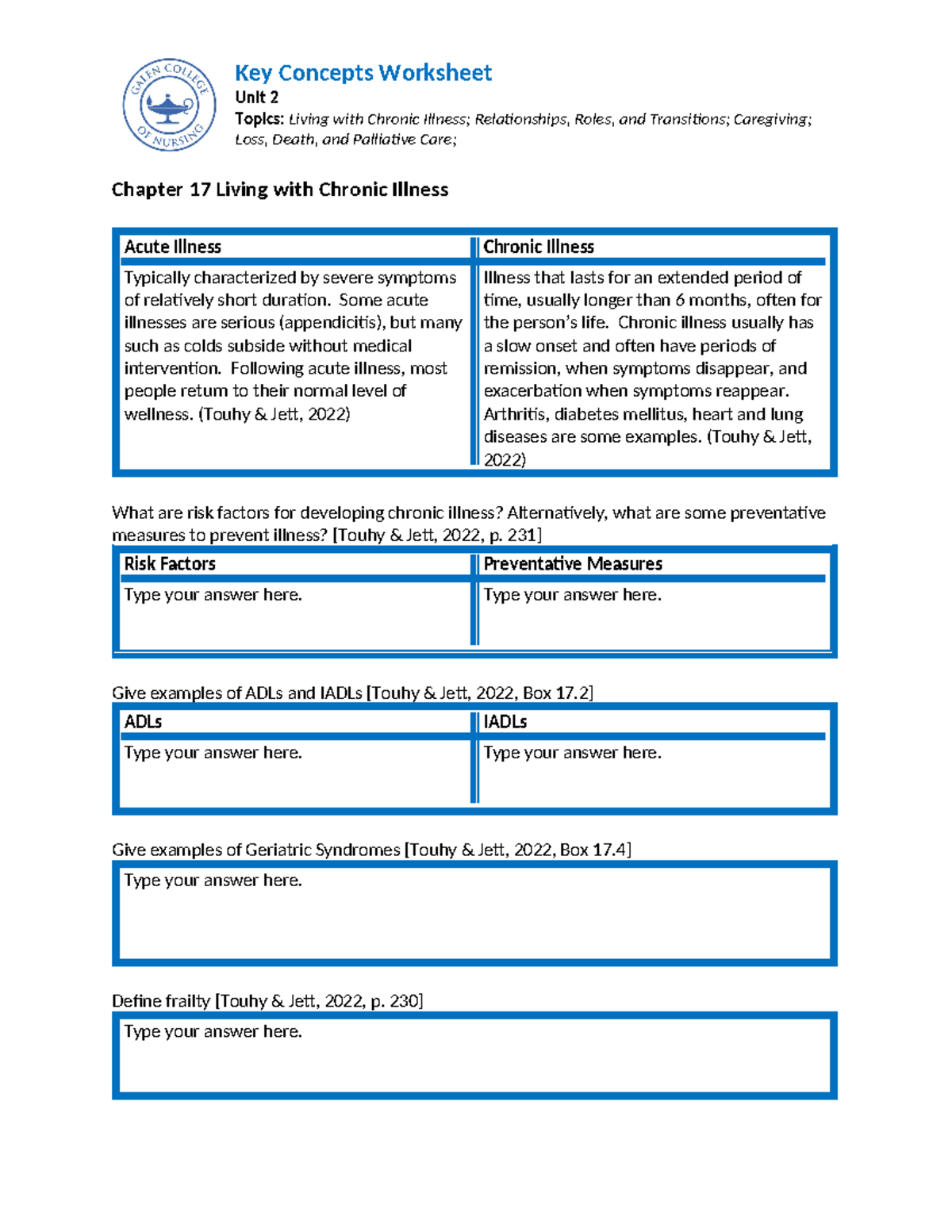 Unit+2+Key+Concepts+Worksheet copy - Unit 2 Topics: Living with Chronic ...