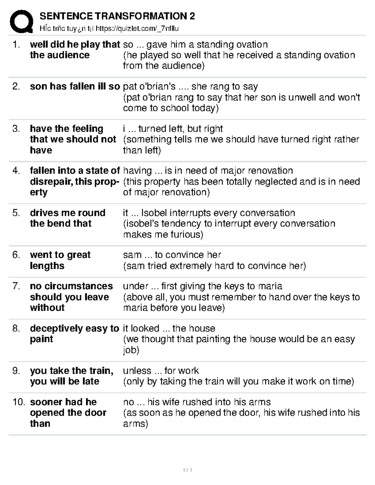SENTENCE TRANSFORMATION 2: Practice Exercises and Examples - Studocu