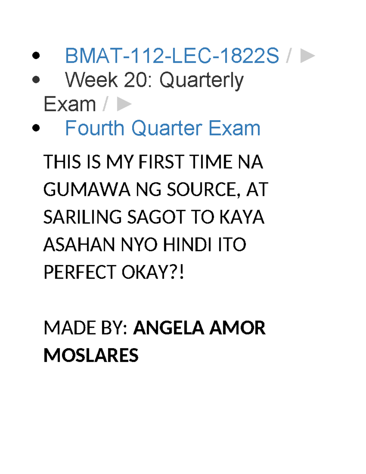BMAT-112 Week 20: Fourth Quarter Exam Review and Practice - Studocu