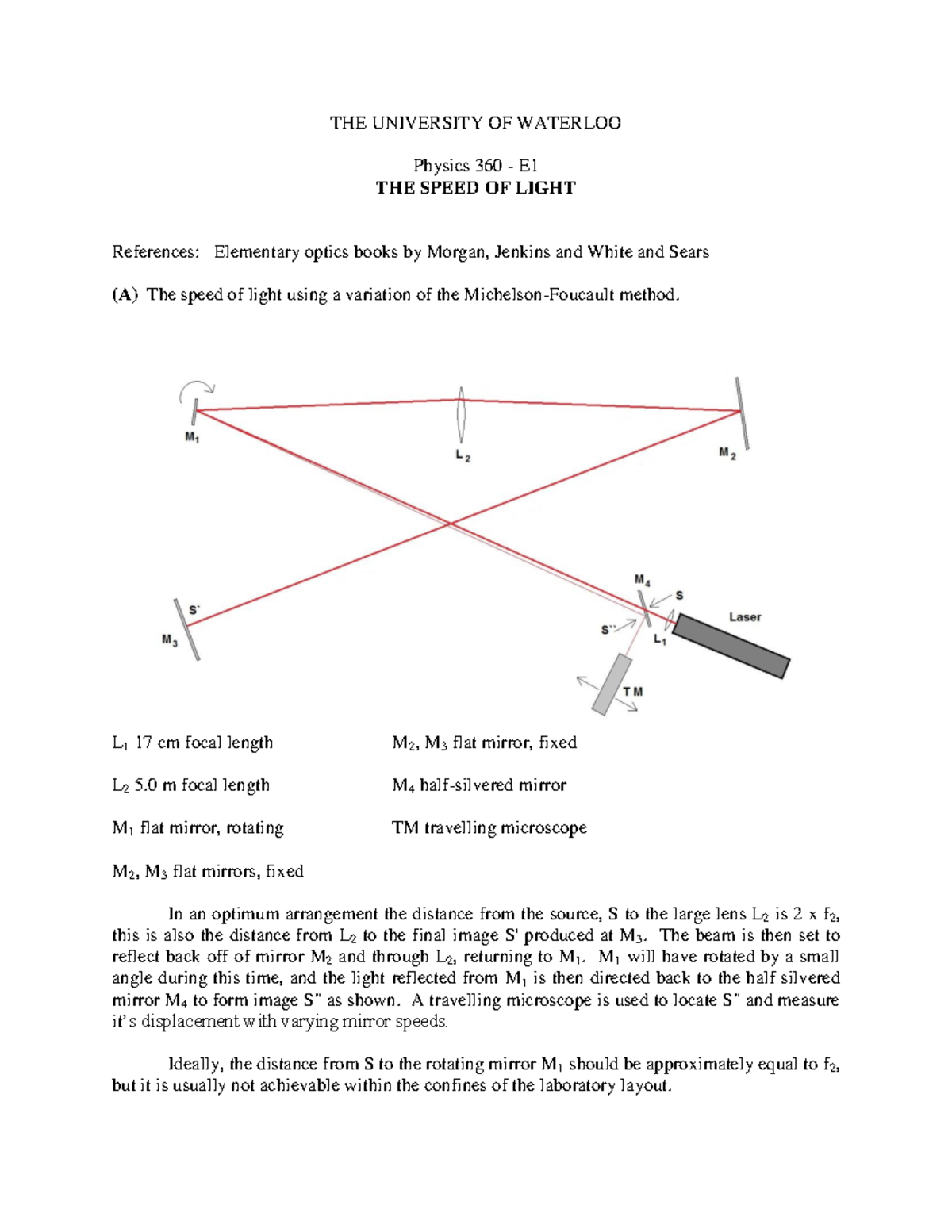 Physics 360 E1 Lab Report: Experiment on Speed of Light - Studocu