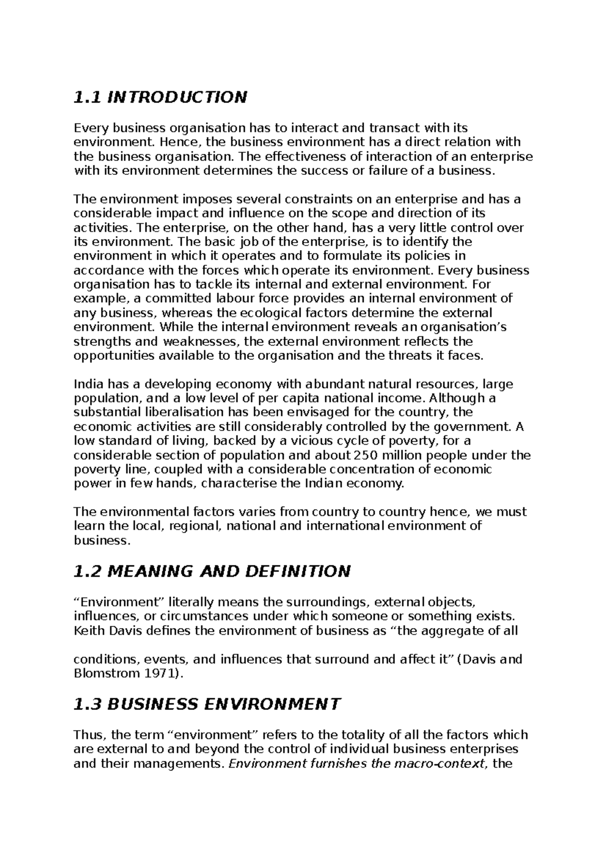 Chapter 1: Business Environment Analysis and Its Implications - Studocu