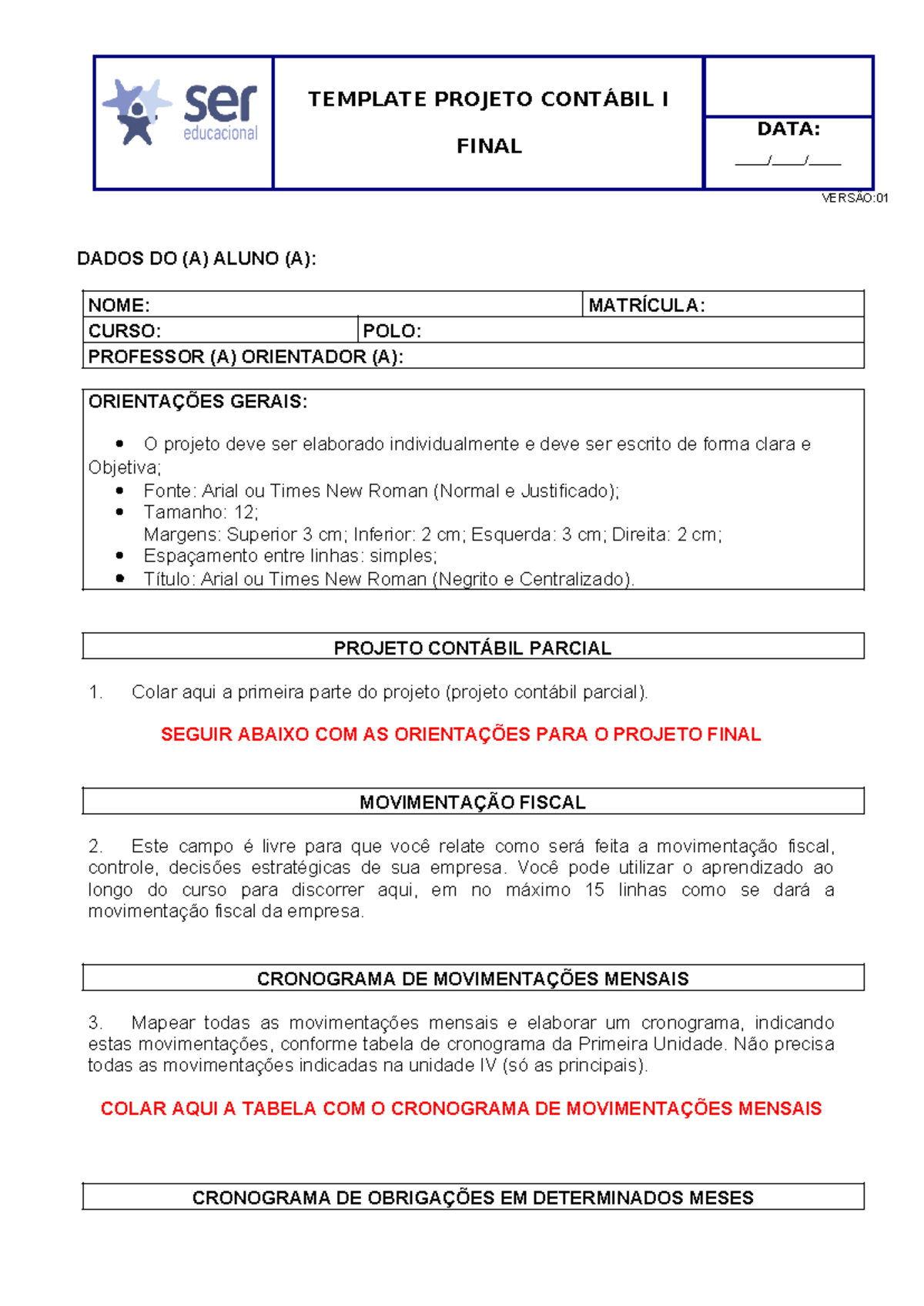 Template - Projeto Contábil I: Versão Final e Orientações - Studocu