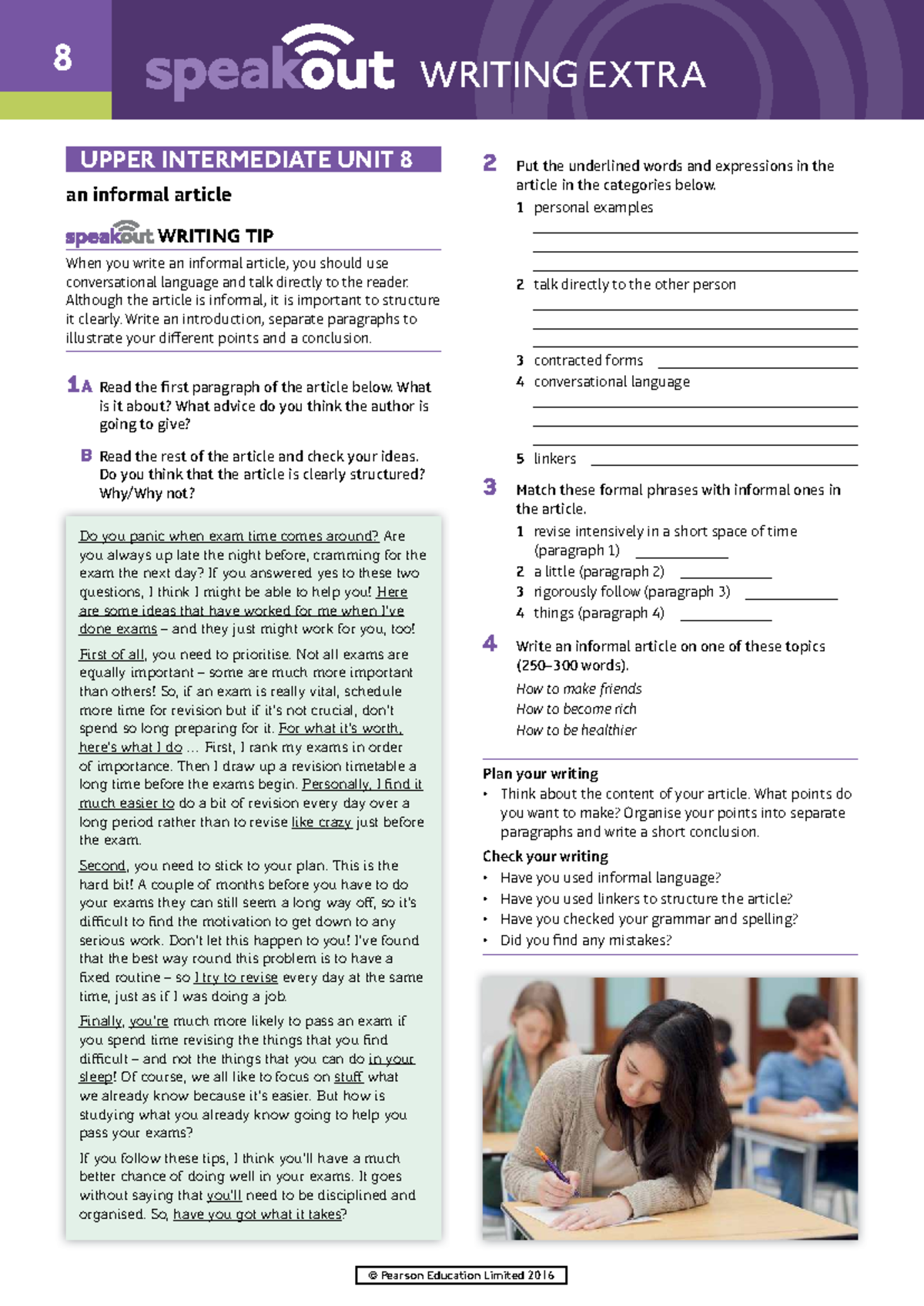 8 WRITING EXTRA UPPER INTERMEDIATE UNIT 8: Informal Article Tips - Studocu