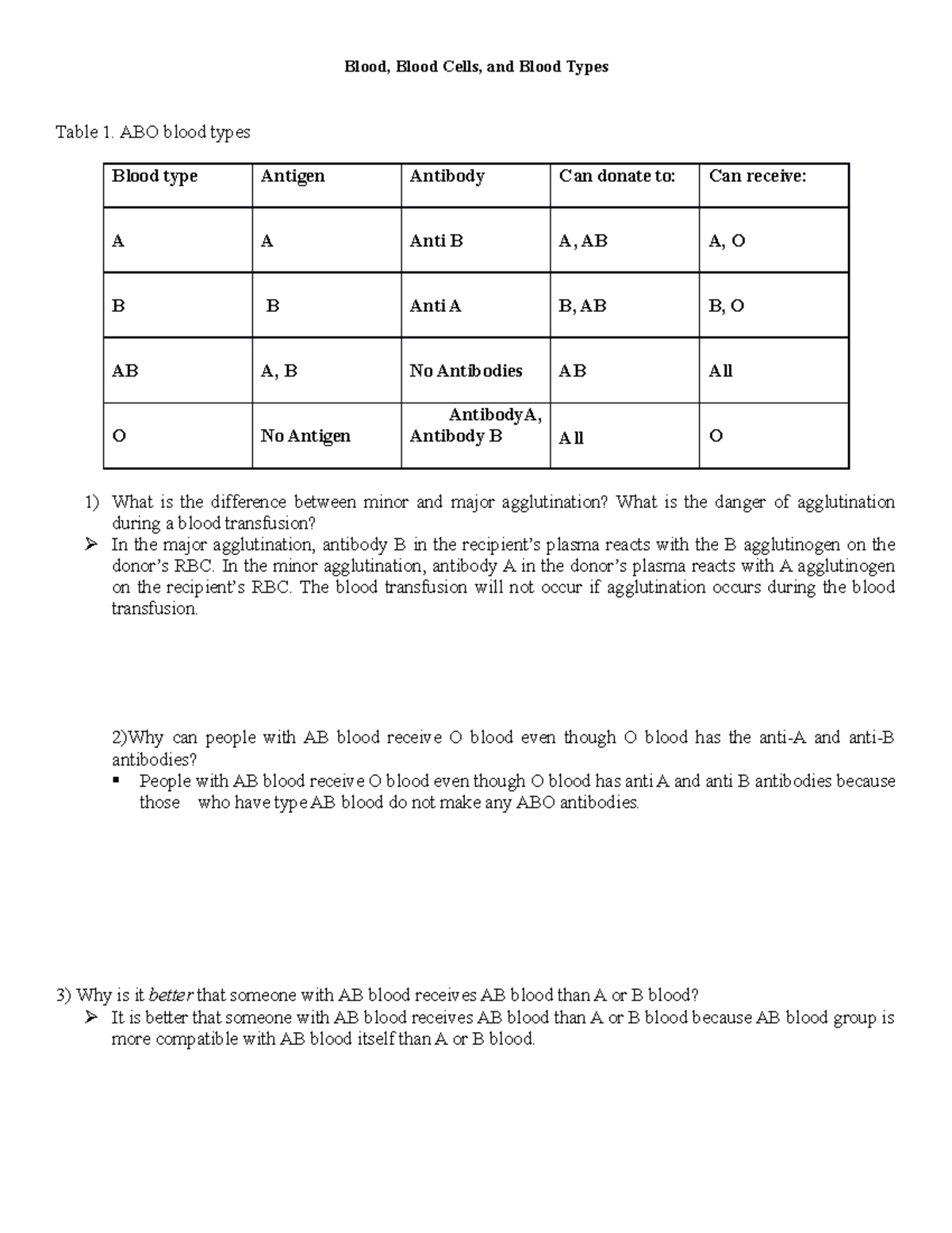 Blood Types and Agglutination: A Study Guide for Bio 101 - Studocu