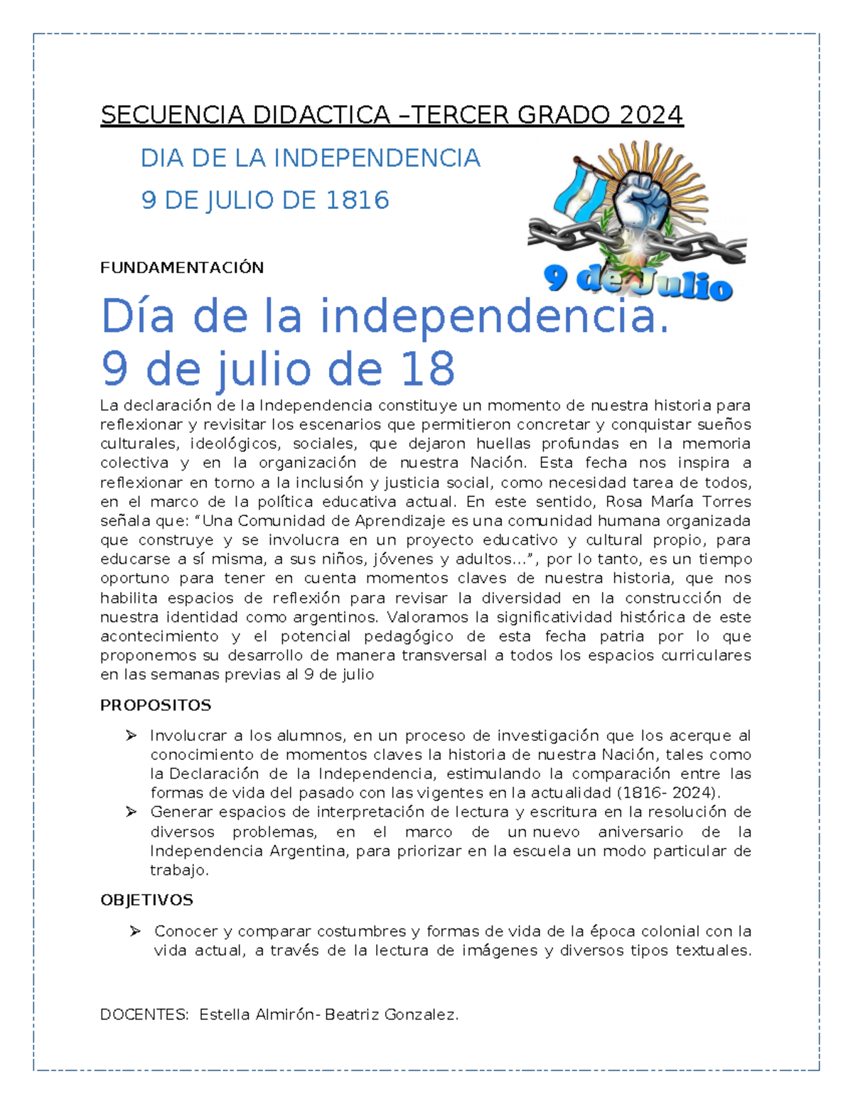 Secuencia Didáctica: Reflexiones sobre el 9 de Julio para Tercer Grado ...